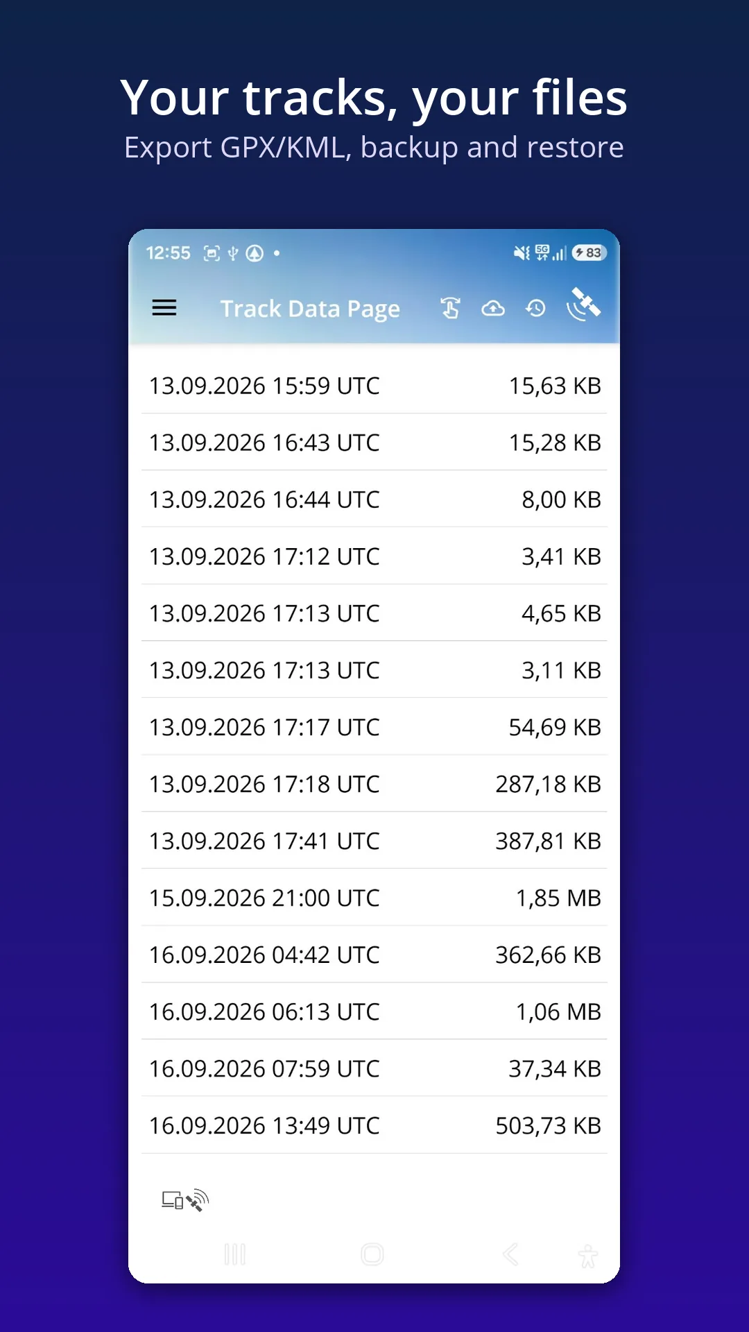 Track list with export and backup