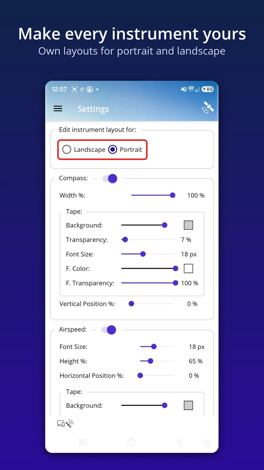 Instrument layout settings